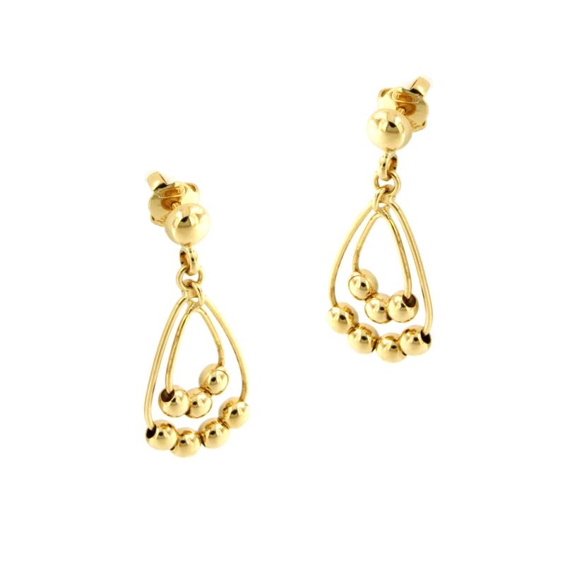 COPPIA ORECCHINI ORO GIALLO 750/1000 DOPPIA GOCCIA PENDENTE CON SFERE - 