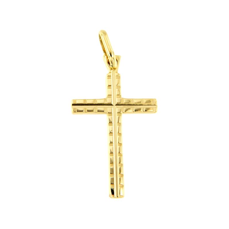 CIONDOLO ORO GIALLO 750/1000 CROCE LAVORATA - 