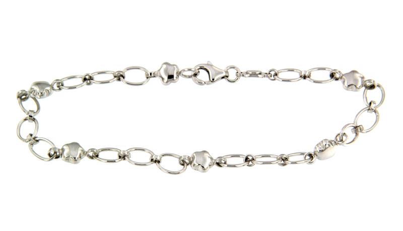 BRACCIALE ORO BIANCO 750/1000 MAGLIA AD OVALI CON FIORI - 