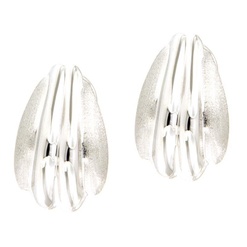 COPPIA ORECCHINI ORO BIANCO 750/1000 A CLIPS SEMI-SATINATI - 