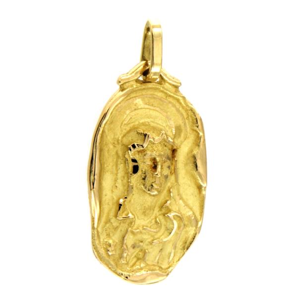 MEDAGLIA ORO GIALLO 750/1000 MADONNA CON LAVORAZIONE LUCIDO/GREZZO - 