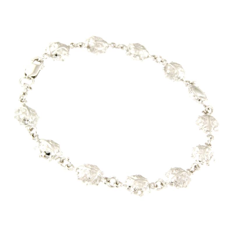 BRACCIALE ORO BIANCO 750/1000 CON COCCINELLE SEMI-DIAMANTATE - CM. 19 - 