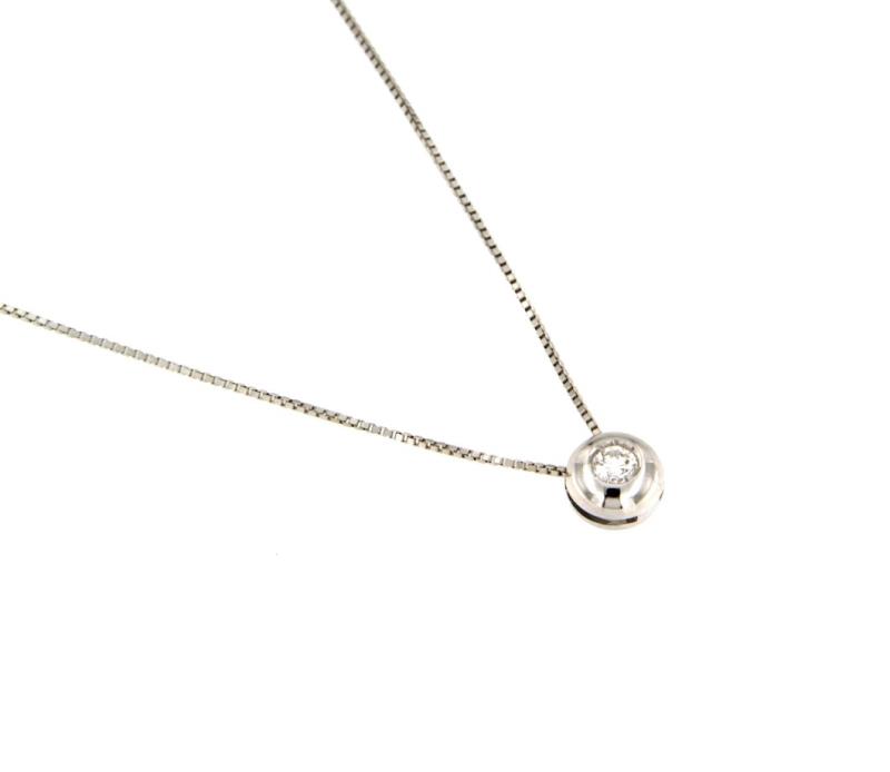 COLLANA ORO BIANCO 750/1000 P. LUCE A CIPOLLINO CON DIAMANTE T. BRILLANTE CT 0.08 G - VS - CM 43 - 