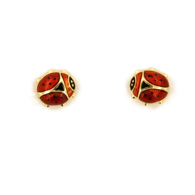 COPPIA ORECCHINI ORO GIALLO 750/1000 COCCINELLE SMALTATE - 