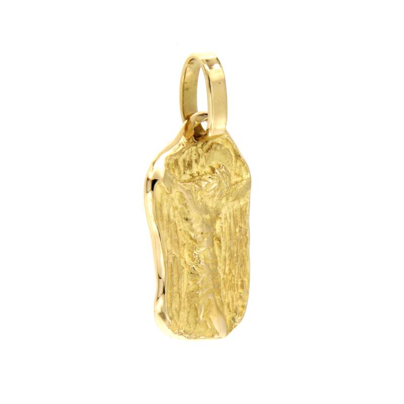 MEDAGLIA RELIGIOSA ORO GIALLO 750/1000 GREZZA CON CRISTO CROCIFISSO - 