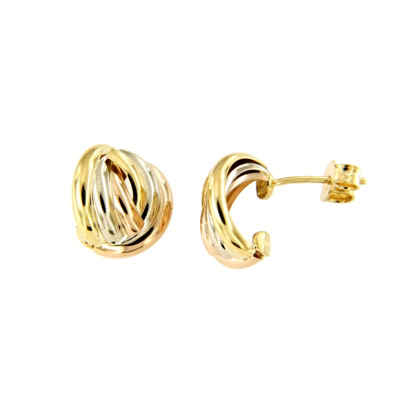 COPPIA ORECCHINI TRE ORI 750/1000 TIPO INTRECCIO BOMBATO - 