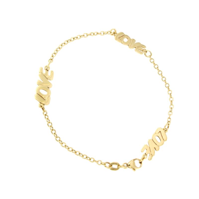 BRACCIALE ORO GIALLO 750/1000 MAGLIA ROLÒ CON SCRITTA LOVE - CM. 19 - 