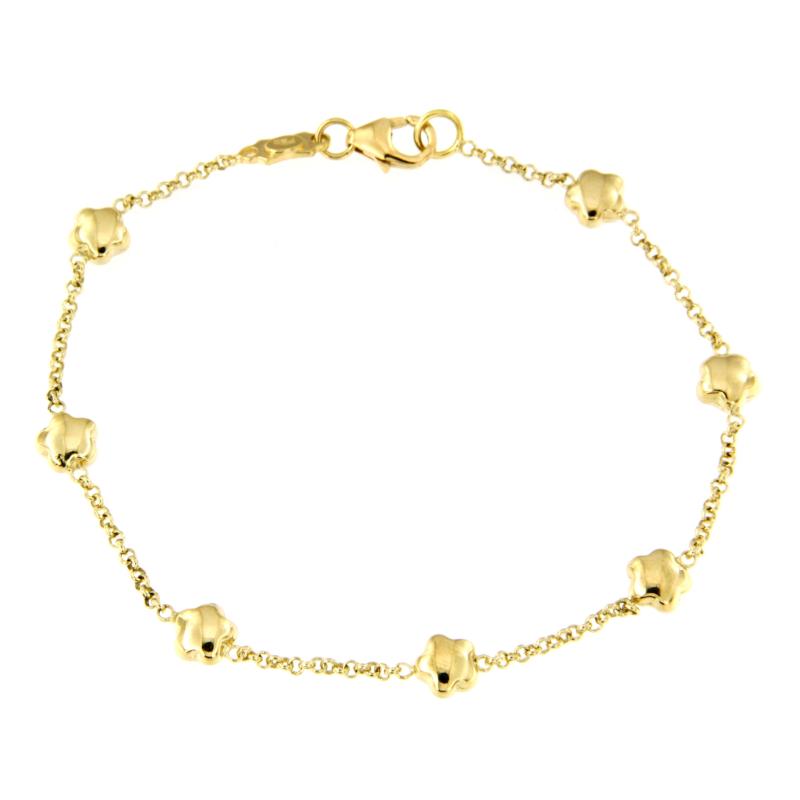 BRACCIALE ORO GIALLO 750/1000 MAGLIA ROLÒ CON FIORELLINI - CM 18.5 - 