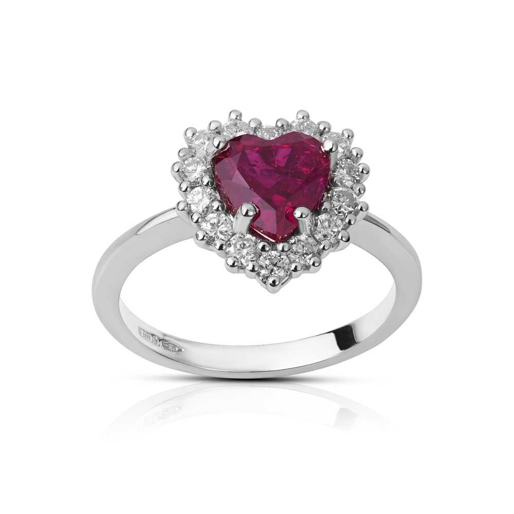EGO' - ANELLO ORO BIANCO CON RUBINO CUORE - LAURENZA GIOIELLI