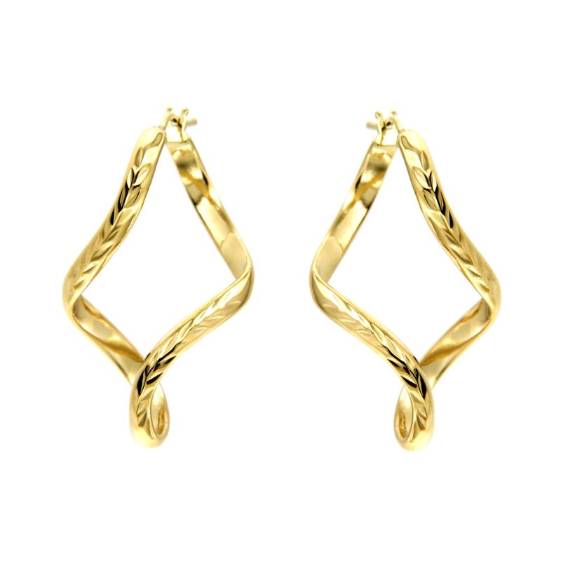 COPPIA ORECCHINI ORO GIALLO 750/1000 OVALI ONDULATI - 