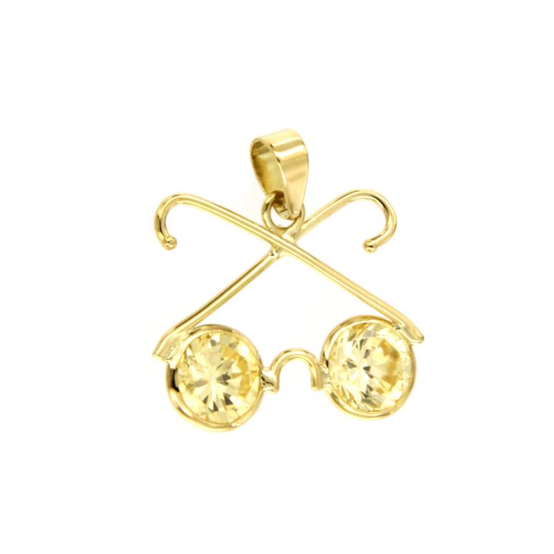 CIONDOLO ORO GIALLO 750/1000 OCCHIALI CON ZIRCONI - 