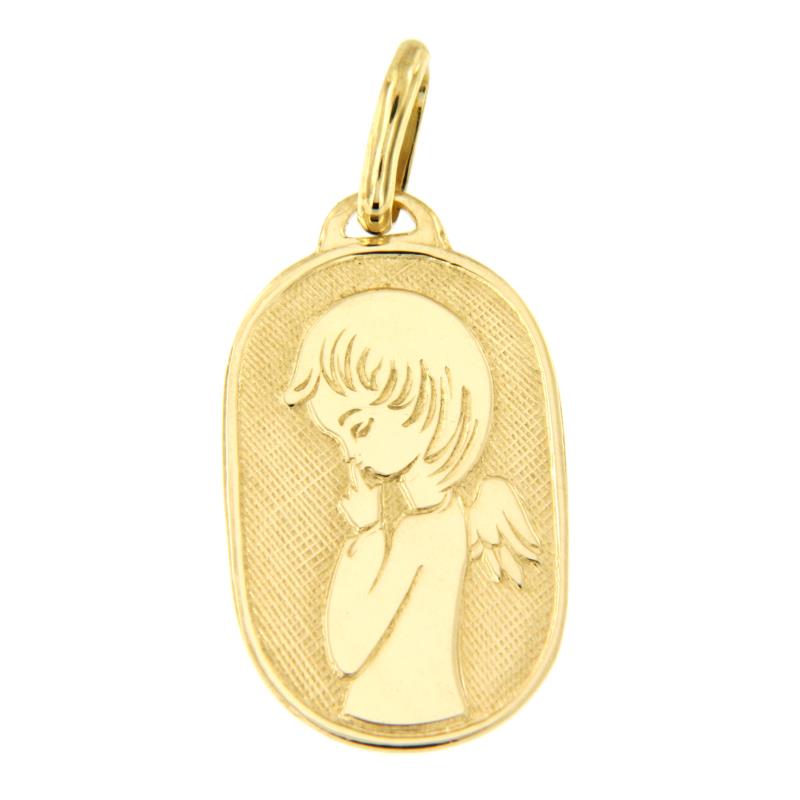 MEDAGLIA RELIGIOSA ORO GIALLO 750/1000 OVALE CON ANGIOLETTO - 