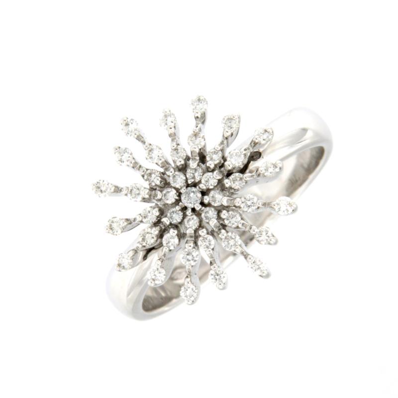ANELLO ORO BIANCO  750/1000  CON DIAMANTI INCASTONATI A SOLE  DA 0.48 CT TOT - 