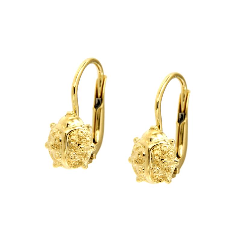 COPPIA ORECCHINI ORO GIALLO 750/1000 MONACHELLE CON COCCINELLE - 