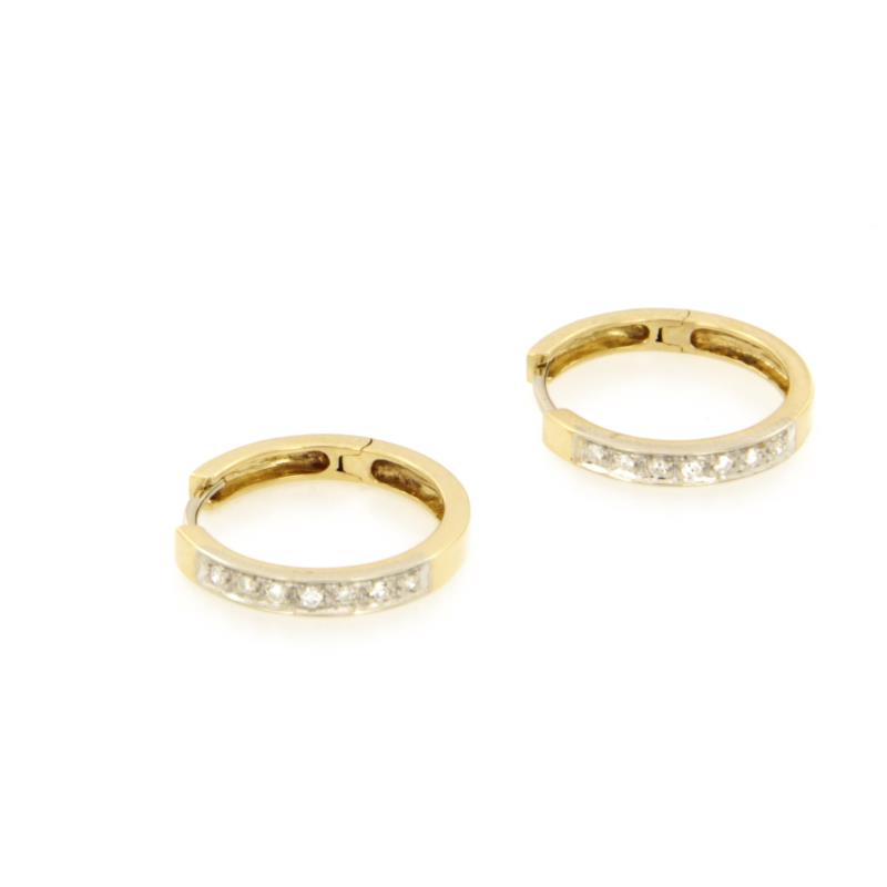 COPPIA ORECCHINI DUE ORI 750/1000 CERCHI CON DIAMANTI TAGLIO HUIT-HUIT CT 0.14 TOTALI - 