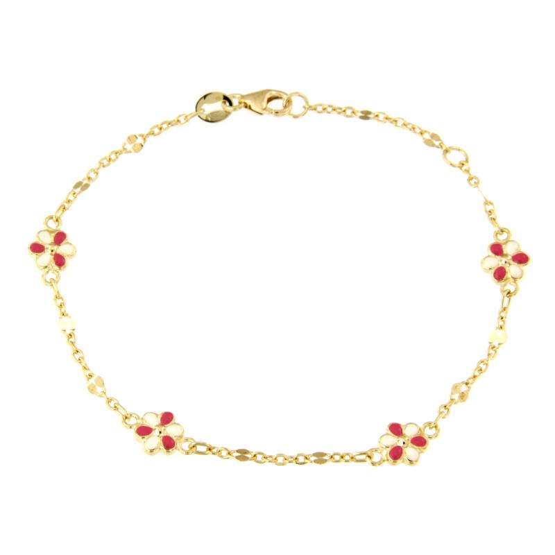 BRACCIALE ORO GIALLO 750/1000 CON FIORI SMALTATI -  CM 17 - 