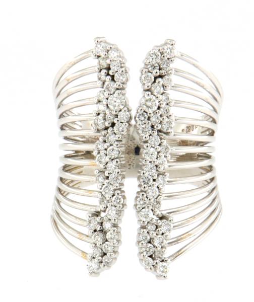 ANELLO IN ORO BIANCO 750/1000 CRIVELLI A FASCE STRETTE CON DIAMANTI TOTALE CT 1,7 COLORE H PUREZZA VS MIS. 15 - CRIVELLI