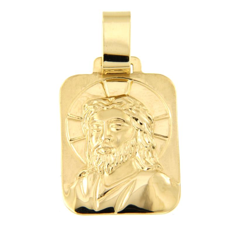 MEDAGLIE RELIGIOSA ORO GIALLO 750/1000 RETTANGOLARE SEMI-SATINATA CON CRISTO - 