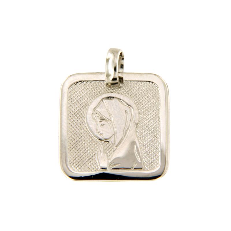 MEDAGLIETTA RELIGIOSA ORO BIANCO 750/1000 SEMI-ZIGRINATO CON MADONNA - 