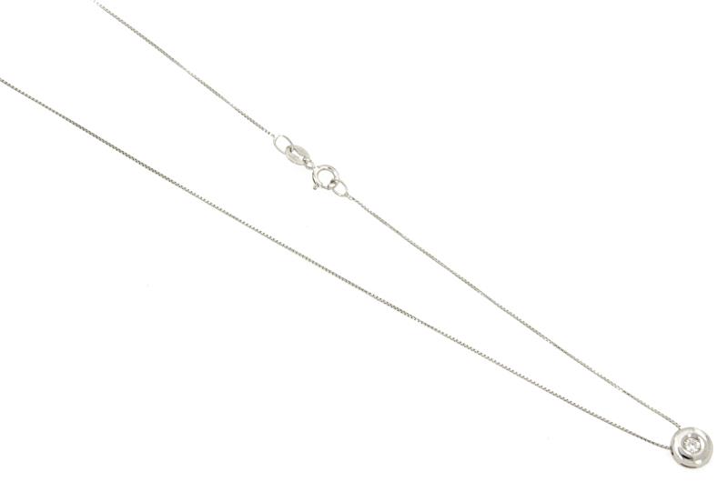 COLLANA ORO BIANCO 750/1000 PUNTO LUCE A CIPOLLINO CON DIAMANTE TAGLIO BRILLANTE CT 0.04 G - VS2 - CM. 39.5 - 