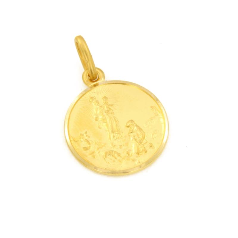 MEDAGLIA RELIGIOSA ORO GIALLO 750/1000 TONDA CON LAVORAZIONE GREZZA - 