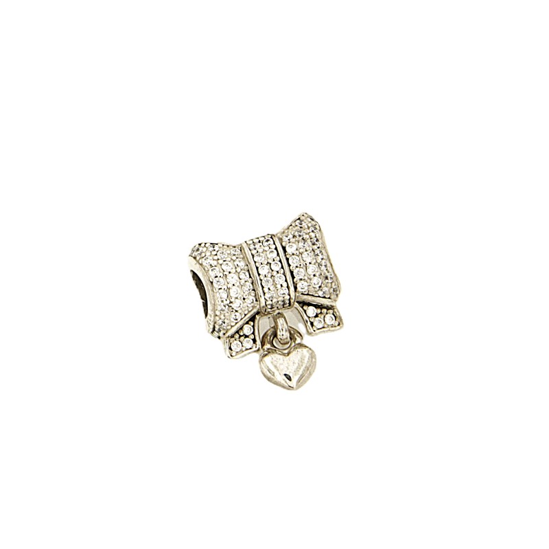 PANDORA - CHARM - ARGENTO 925/1000 - MOD. FIOCCO ROMANTICO CON ZIRCONIE - PANDORA
