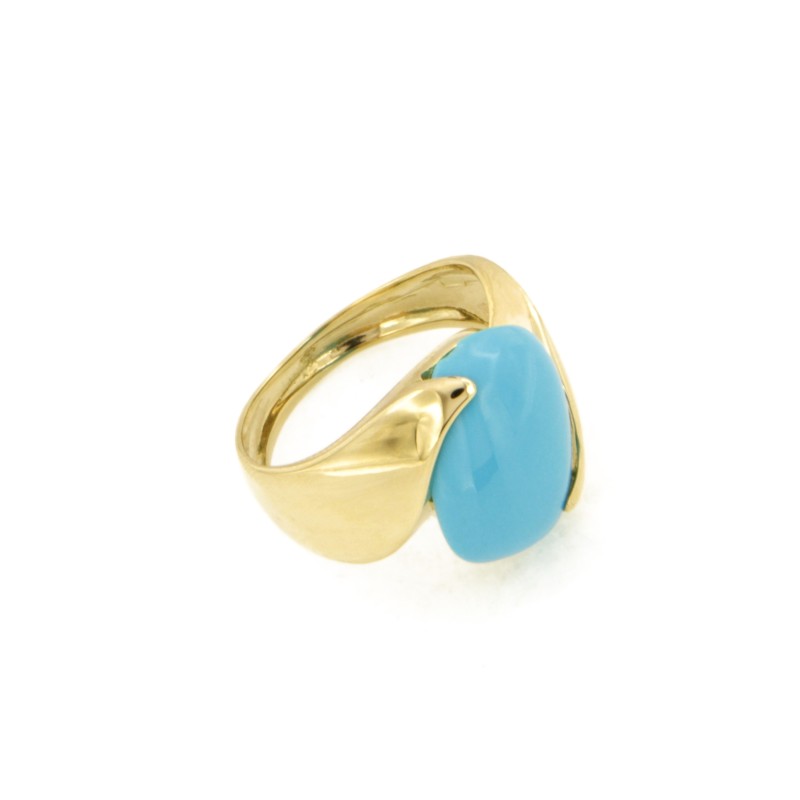 ANELLO ORO GIALLO 750/1000 CON TURCHESE - MIS. 15 - 