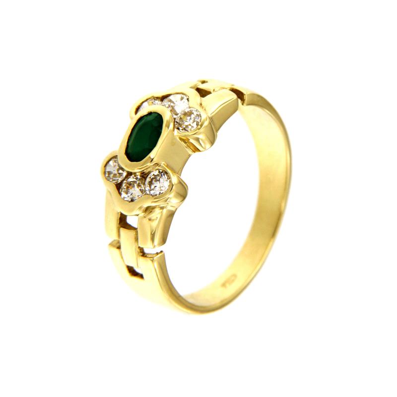 ANELLO ORO GIALLO 750/1000 CON ZIRCONI E SINTESI VERDE - MIS. 13.5 (MAX 2 MISURE) - 