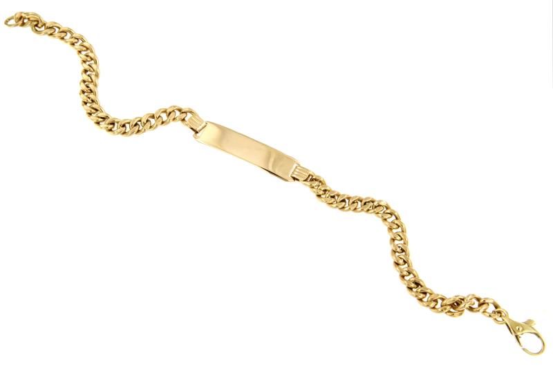 BRACCIALE ORO GIALLO 750/1000 MAGLIA GRUMETTA CON TARGHETTA - CM. 19.5 - 