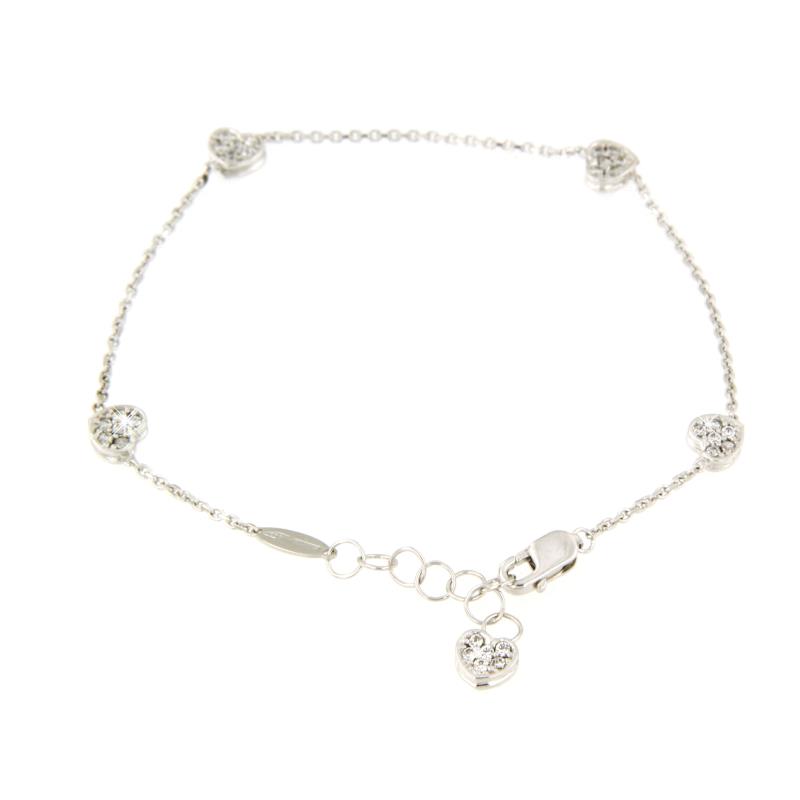 BRACCIALE ORO BIANCO 750/1000 CUORI CON PAV&Egrave; DI ZIRCONI - MIS. 18 - 