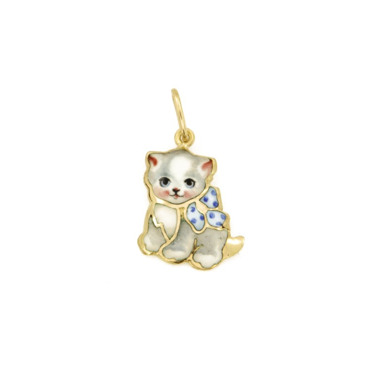 GABRIELLA RIVALTA - CIONDOLO - ORO GIALLO 750/1000 - GATTINO SMALTATO - 