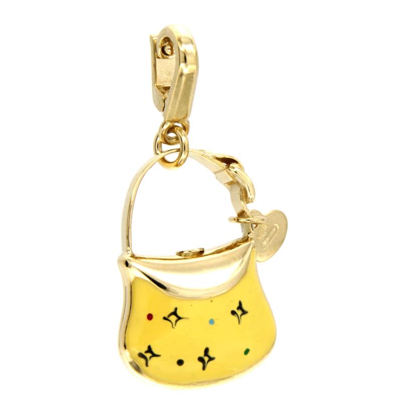 CIONDOLO ORO GIALLO 750/1000 BORSETTA SMALTATA - TIPO ROSATO - 