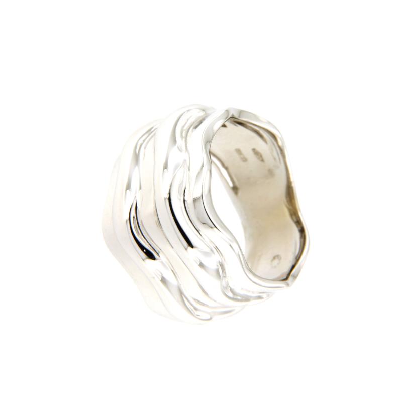 ANELLO ORO BIANCO 750/1000 FASCIONE LAVORATO - MIS. 15 - 