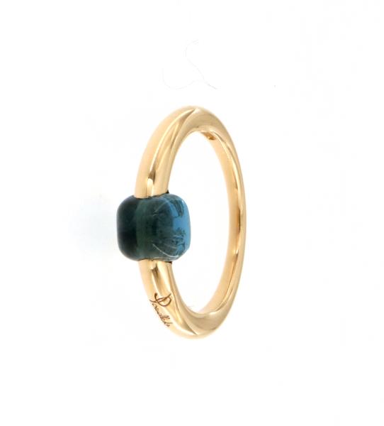 POMELLATO ANELLO ORO GIALLO 750\1000 COLL. M'AMA NON M'AMA /TOPAZIO BLU LONDON MIS. 8 - 