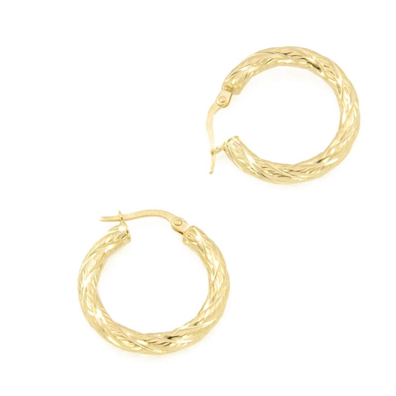 COPPIA ORECCHINI ORO GIALLO 750/1000 CERCHI RITORTI - 