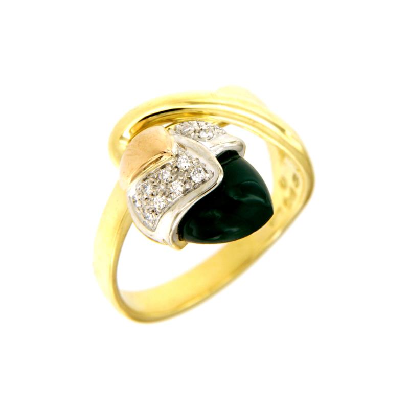 DAMIANI ANELLO DUE ORI 750/1000 CON AGATA VERDE E PAVÈ DI DIAMANTI  TAGLIO BRILLANTE CT TOTALI G VS 16