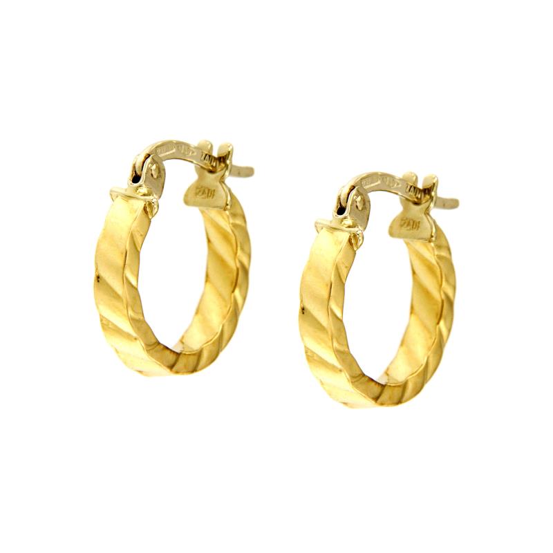 COPPIA ORECCHINI ORO GIALLO 750/1000 CERCHIETTI SQUADRATI RITORTI  - 