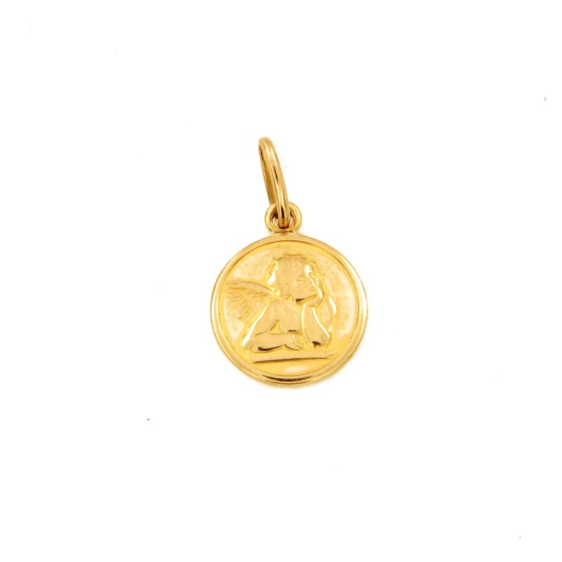 MEDAGLIETTA ORO GIALLO 750/1000 ROTONDA CON ANGIOLETTO - 