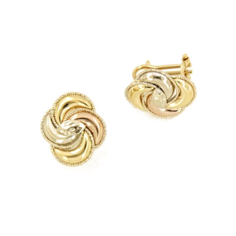 COPPIA ORECCHINI TRE ORI 750/1000 A CLIPS SEMI-ZIGRINATI - 