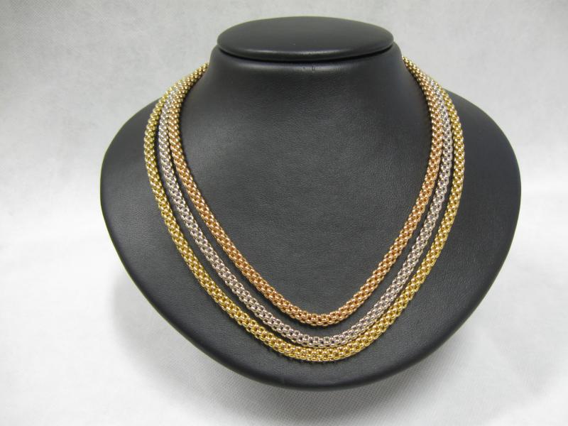 COLLANA TRE ORI 750/1000 MAGLIA A PALLINI FOPE - 
