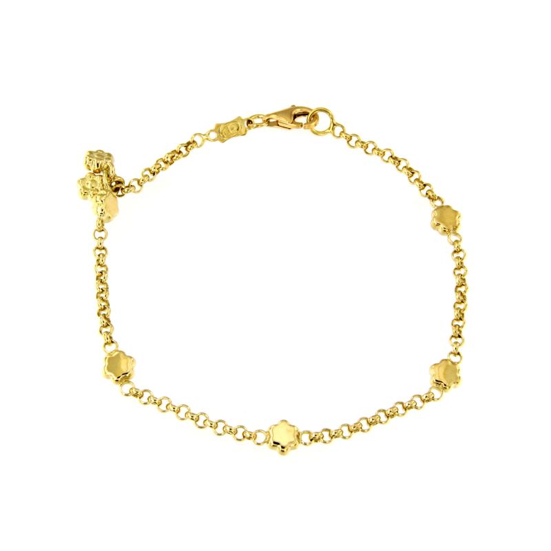 BRACCIALE ORO GIALLO 750/1000 MAGLIA ROLO' CON FIORI - CM. 19 - 