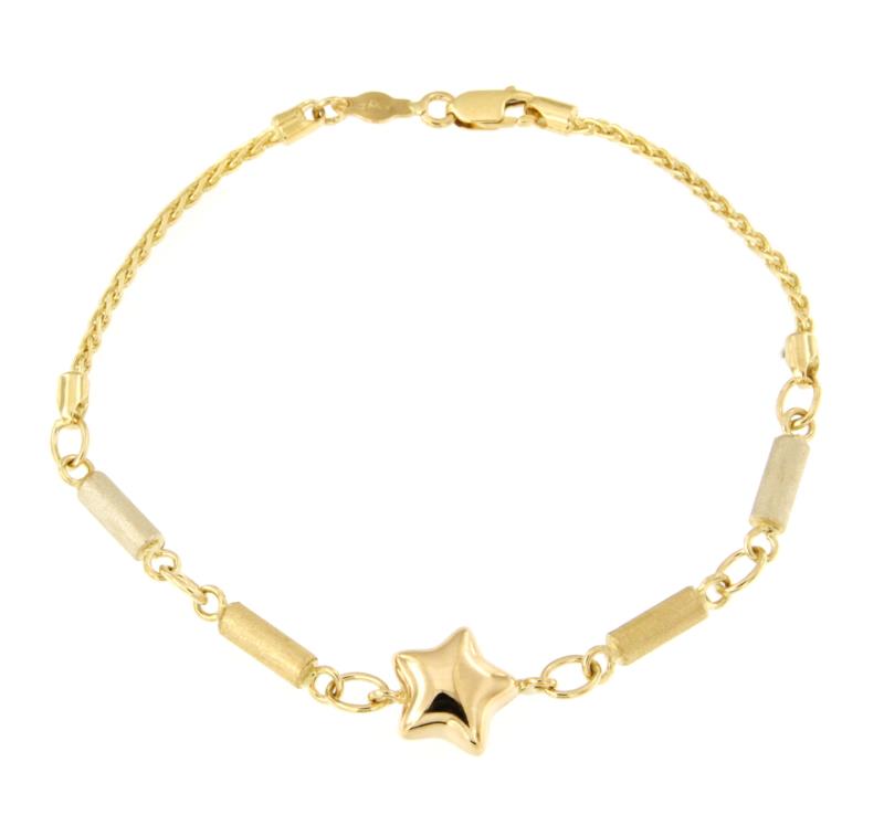 BRACCIALE DUE ORI MAGLIA FANTASIA SEMI-SATINATA CON STELLA CENTRALE - CM 18.5 - 