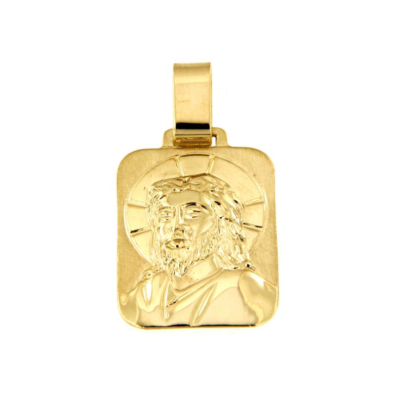 MEDAGLIA RELIGIOSA ORO GIALLO 750/1000 RETTANGOLARE SEMI-SATINATA CON VOLTO DI CRISTO - 