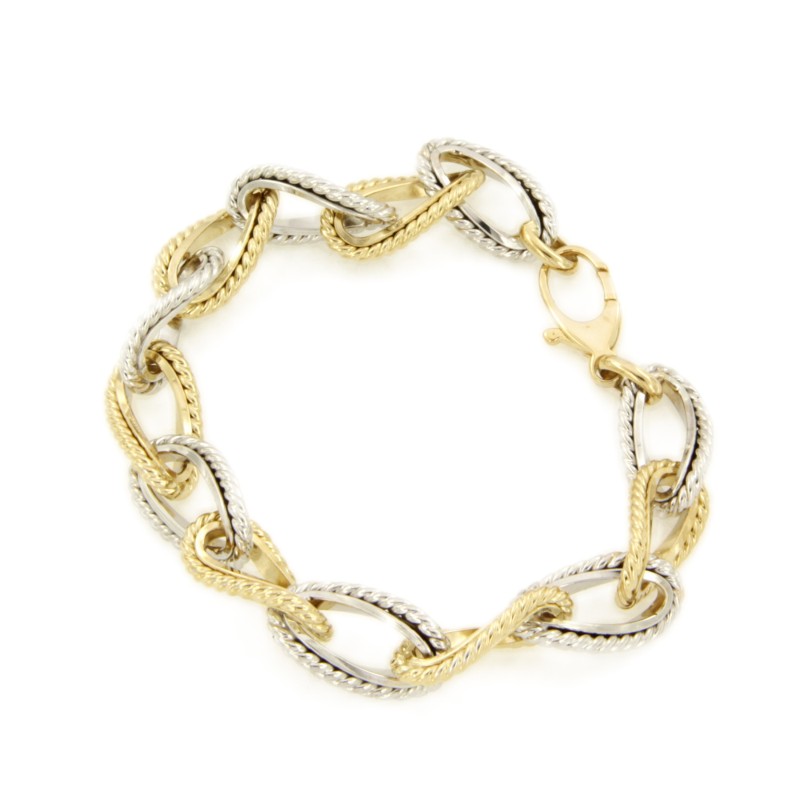 BRACCIALE DUE ORI 750/1000 MAGLIA AD OVALI SEMI-RITORTI - CM. 21 - 