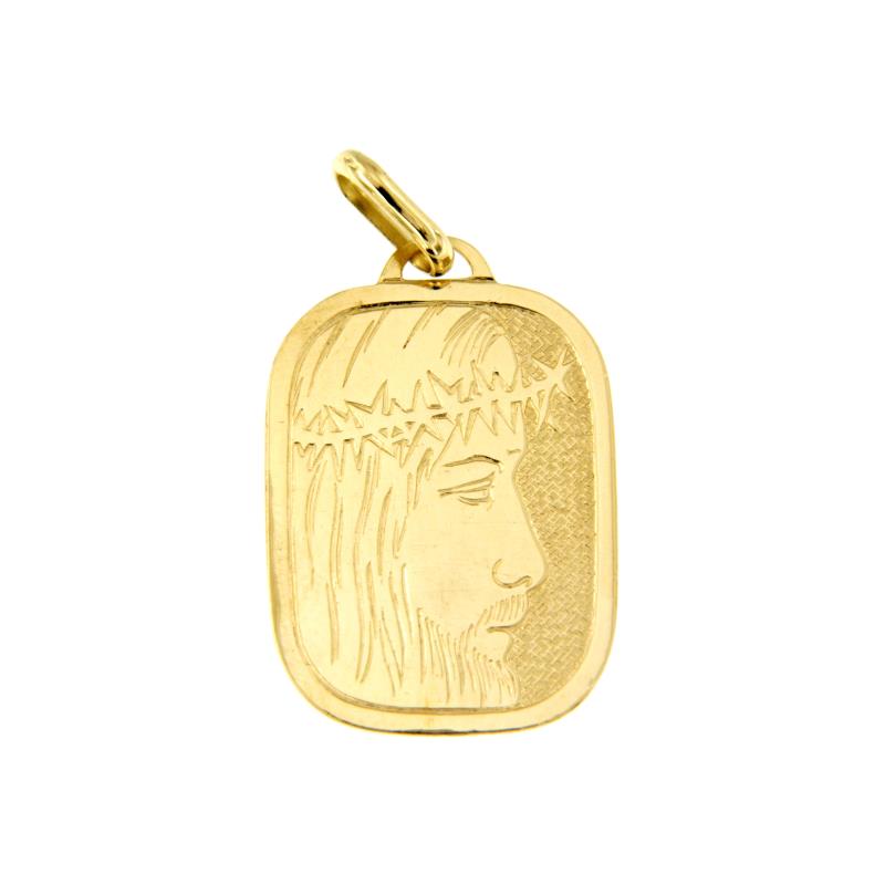 MEDAGLIA RELIGIOSA ORO GIALLO 750/1000 VOLTO DI CRISTO SEMI-ZIGRINATO - 