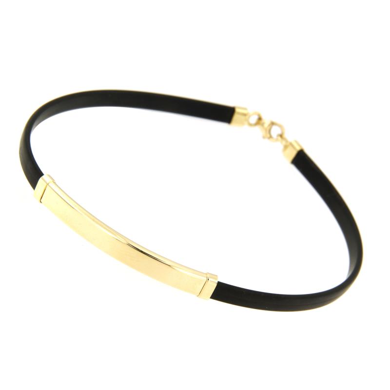 BRACCIALE IN CAUCCIÙ CON INSERTI IN ORO GIALLO 750/1000 - CM 21 - 