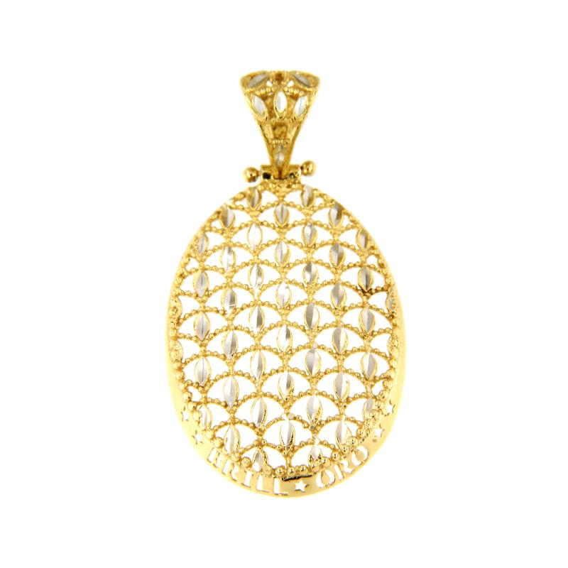 CIONDOLO DUE ORI 750/1000 OVALE TRAFORATO - 