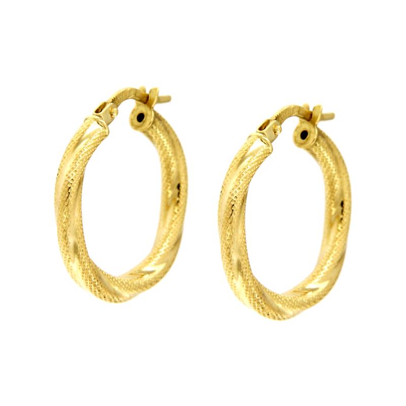 COPPIA ORECCHINI ORO GIALLO 750/1000 CERCHI RITORTI SEMI-ZIGRINATI - 