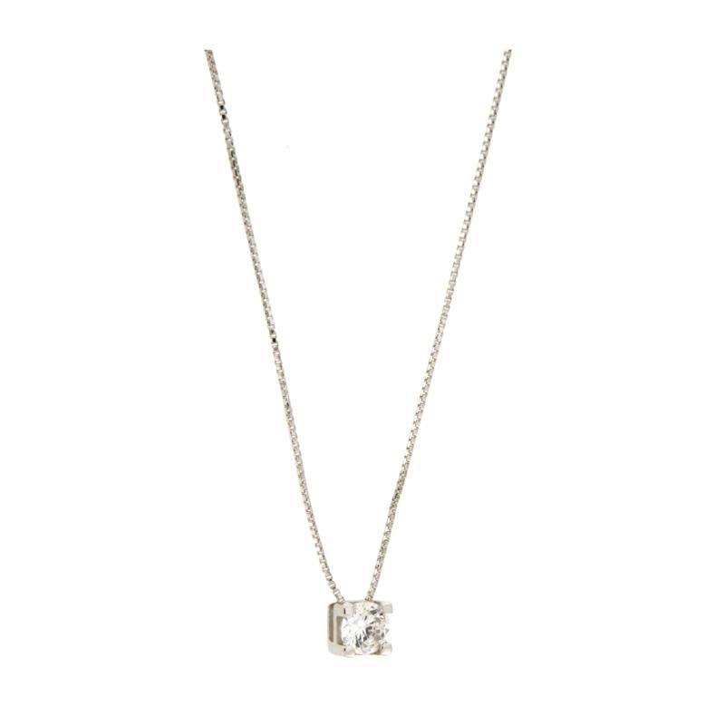  COLLANA ORO BIANCO 750/1000 TIPO PUNTO LUCE A GRIFFE CON ZIRCONE - CM 43 - 