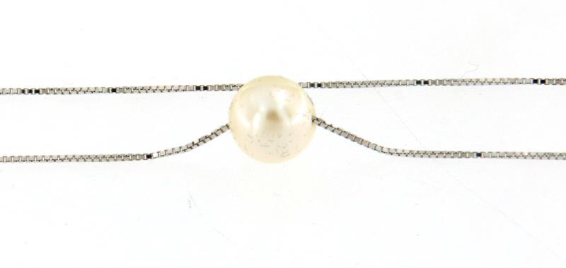 COLLANA ORO BIANCO 750\1000 VENETINA CON PERLA LUNGHEZZA 42 CM - 